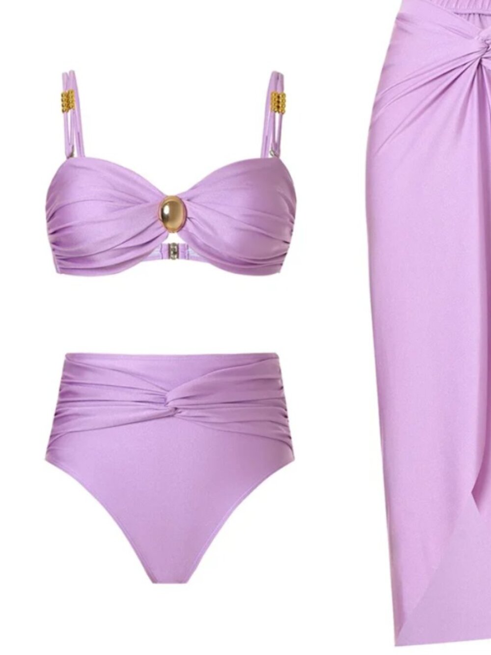 Piece High Waist Bikini Set Padded Bra Bottom Skirt Women Swimsuit Size L